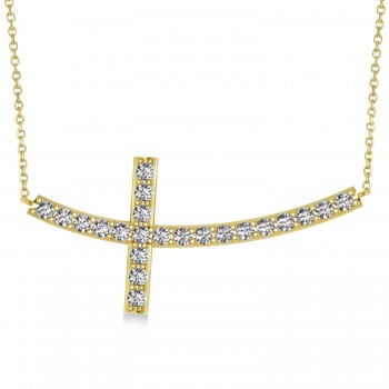 Lab Grown Diamond Sideways Curved Cross Pendant Necklace 14k Yellow Gold 2.00ct