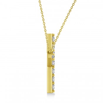 Diamond Sideways Curved Cross Pendant Necklace 14k Yellow Gold 2.00ct