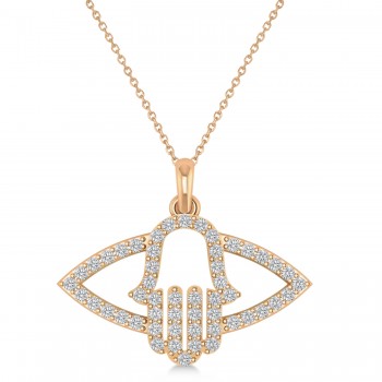 Evil Eye Hamsa Diamond Pendant Necklace 14k Rose Gold (0.52ct)