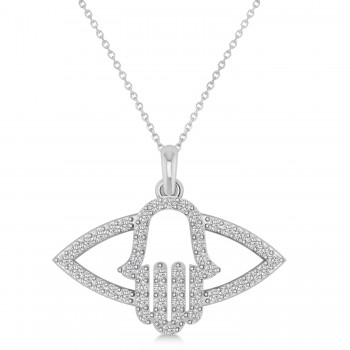 Evil Eye Hamsa Diamond Pendant Necklace 14k White Gold (0.52ct)
