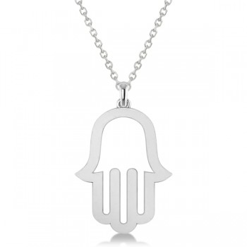 Hamsa Men's Necklace Plain Metal Pendant 14K White Gold