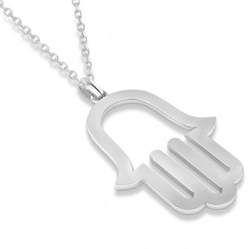 Hamsa Men's Necklace Plain Metal Pendant 14K White Gold