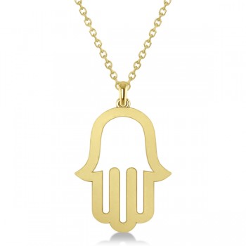 Hamsa Men's Necklace Plain Metal Pendant 14K Yellow Gold