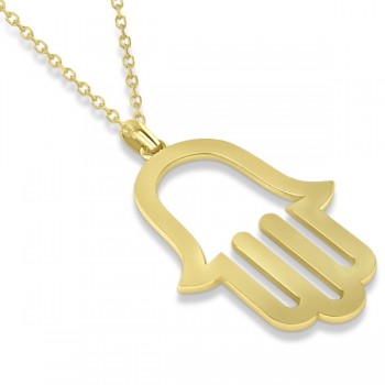 Hamsa Men's Necklace Plain Metal Pendant 14K Yellow Gold
