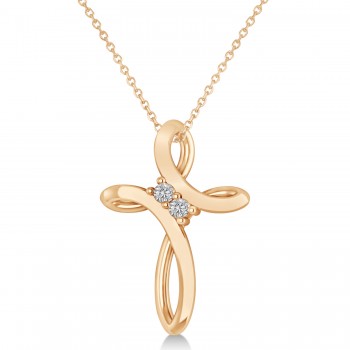 Diamond Two Stone Swirl Cross Pendant Necklace 14k Rose Gold (0.10ct)