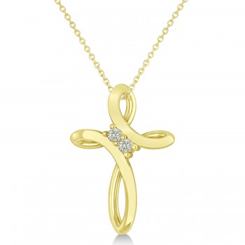 Diamond Two Stone Swirl Cross Pendant Necklace 14k Yellow Gold (0.10ct)