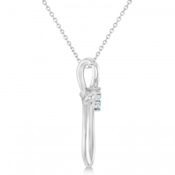 Aquamarine Two Stone Swirl Cross Pendant Necklace 14k White Gold (0.10ct)