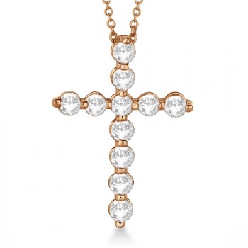 Diamond Cross Pendant Necklace in 14k Rose Gold (1.65ct)