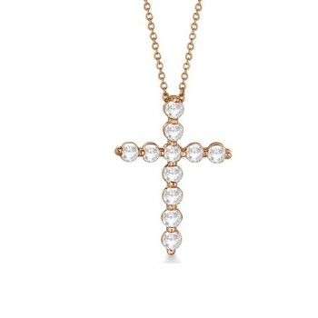 Diamond Cross Pendant Necklace in 14k Rose Gold (1.65ct)
