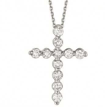 Diamond Cross Pendant Necklace in 14k White Gold (1.65ct)