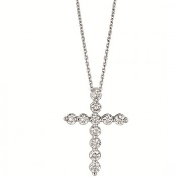 Diamond Cross Pendant Necklace in 14k White Gold (1.65ct)