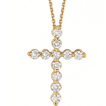 Diamond Cross Pendant Necklace in 14k Yellow Gold (1.65ct)