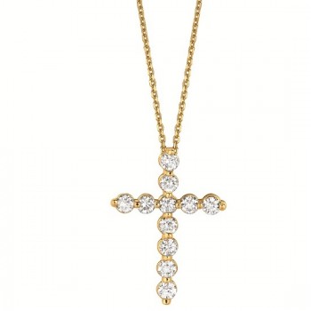 Diamond Cross Pendant Necklace in 14k Yellow Gold (1.65ct)