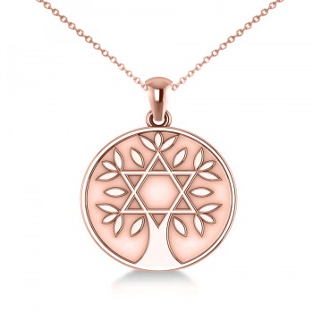 Jewish Family Tree Star of David Pendant Necklace 14k Rose Gold