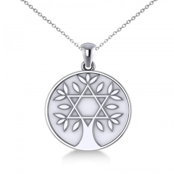 Jewish Family Tree Star of David Pendant Necklace 14k White Gold