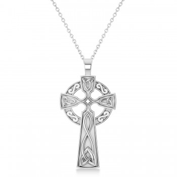 Religious Celtic Cross Pendant Necklace 14k White Gold