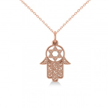 Star of David Hamsa Pendant Necklace 14k Rose Gold