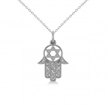 Star of David Hamsa Pendant Necklace 14k White Gold