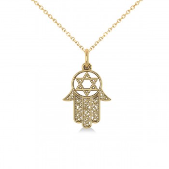 Star of David Hamsa Pendant Necklace 14k Yellow Gold