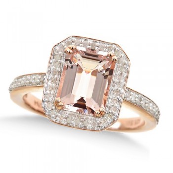 Halo Morganite & Diamond Ring 14k Rose over Sterling Silver (2.34ct)