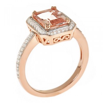 Halo Morganite & Diamond Ring 14k Rose over Sterling Silver (2.34ct)