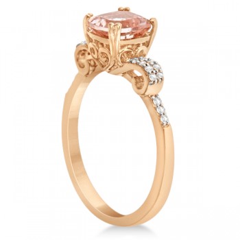 Cushion Cut Morganite Ring with Diamonds Rose Gold Vermeil 1.37ctw