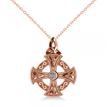Diamond Celtic Cross Pendant Necklace 14K Rose Gold (0.02ct)