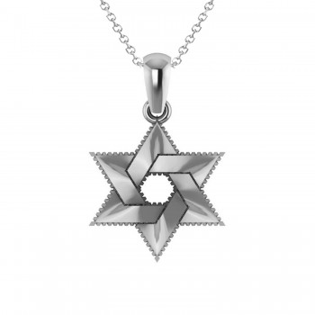 Star of David Pendant Necklace 14k White Gold