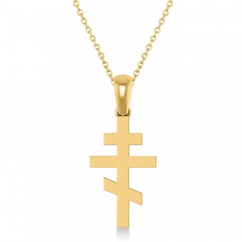 Eastern Orthodox Cross Pendant Necklace 14k Yellow Gold
