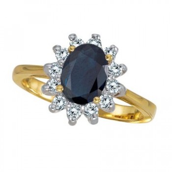 Lady Diana Lab Blue Sapphire & Lab Grown Diamond Ring 14k Yellow Gold (2.10 ctw)