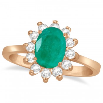 Lady Diana Oval Lab Emerald & Lab Grown Diamond Ring 14k Rose Gold (1.50 ctw)