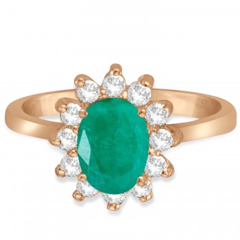 Lady Diana Oval Lab Emerald & Lab Grown Diamond Ring 14k Rose Gold (1.50 ctw)