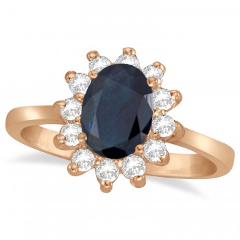 Lady Diana Lab Blue Sapphire & Lab Grown Diamond Ring 14k Rose Gold (2.10 ctw)