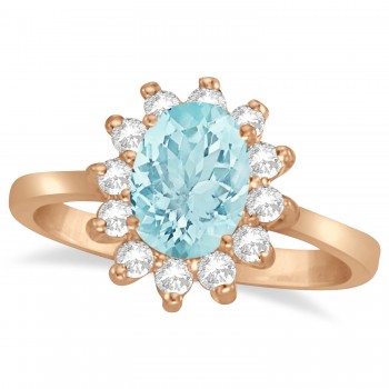 Lady Diana Oval Lab Aquamarine & Lab Grown Diamond Ring 14k Rose Gold (1.50 ctw)