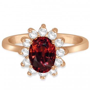 Lady Diana Oval Garnet & Diamond Ring 14k Rose Gold (1.50 ctw)