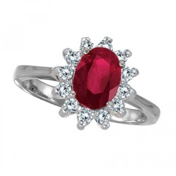 Lady Diana Oval Ruby & Diamond Ring 14k White Gold (1.50 ctw)