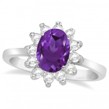 Lady Diana Oval Amethyst & Diamond Ring 14k White Gold (1.50 ctw)