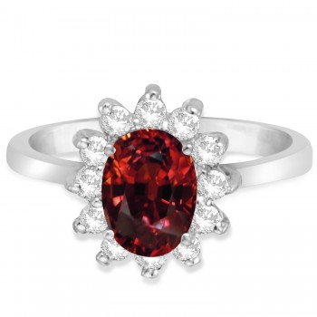 Lady Diana Oval Garnet & Diamond Ring 14k White Gold (1.50 ctw)