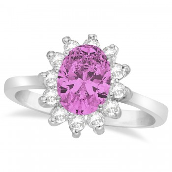 Lady Diana Oval Lab Pink Sapphire & Lab Grown Diamond Ring 14k White Gold (1.50 ctw)