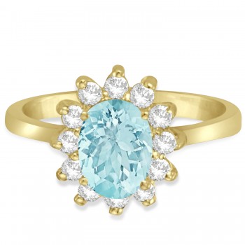 Lady Diana Oval Aquamarine & Diamond Ring 14k Yellow Gold (1.50 ctw)
