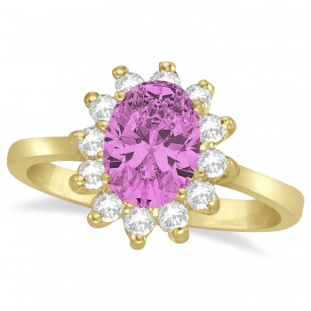 Lady Diana Oval Lab Pink Sapphire & Lab Grown Diamond Ring 14k Yellow Gold (1.50 ctw)