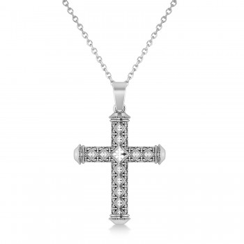 Designer Antique Cross Men's Pendant Necklace 14k White Gold