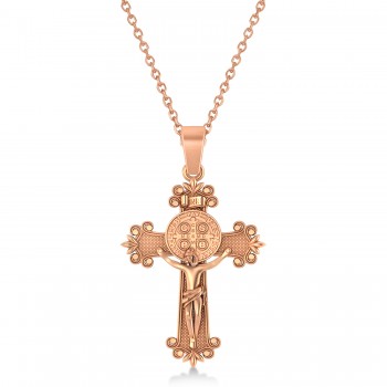 Cross Benedict Crucifix Pendant Necklace 14k Rose Gold