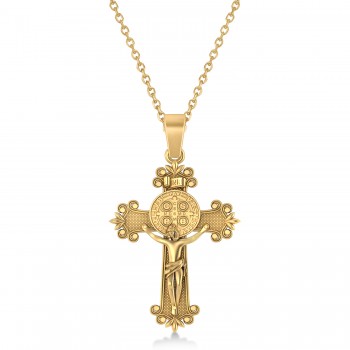 Cross Benedict Crucifix Pendant Necklace 14k Yellow Gold