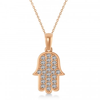 Diamond Hamsa Pendant Necklace 14k Rose Gold (1.44ct)