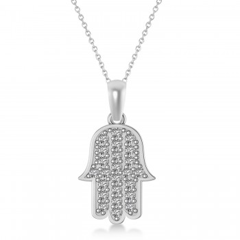 Diamond Hamsa Pendant Necklace 14k White Gold (1.44ct)