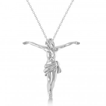 Crucified Jesus Christ Pendant Necklace 14k White Gold