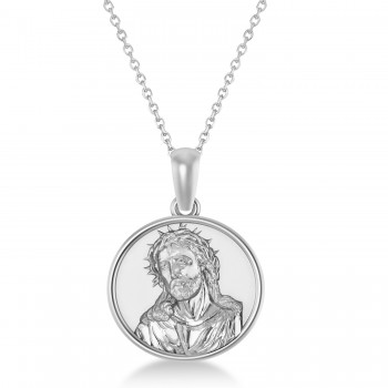 Jesus Christ Medal Pendant Necklace 14k White Gold