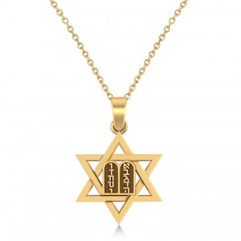 Jewish Star of David with Torah Pendant Necklace 14K Yellow Gold