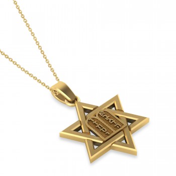 Jewish Star of David with Torah Pendant Necklace 14K Yellow Gold